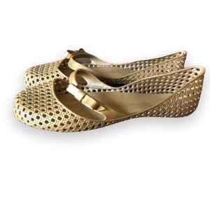 Mellissa Gold Latticed Jelly Flats w/ Bow Women’s Sz. 10